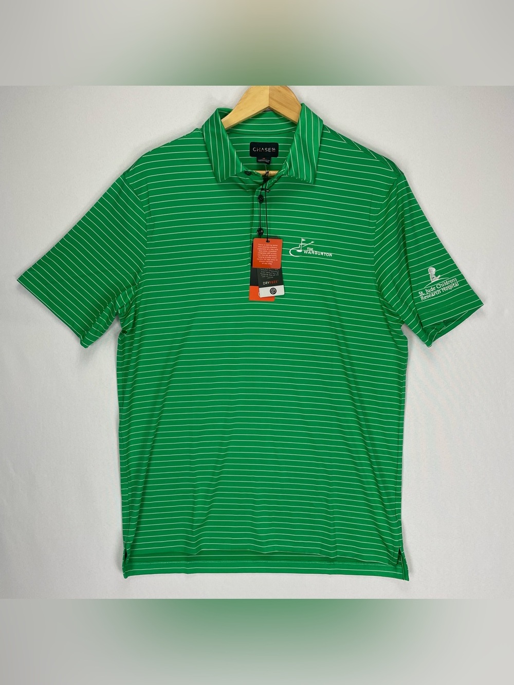 Chase 54 Polo Shirt Mens M Green Striped UPF The Warburton / St. Jude’s Hospital
